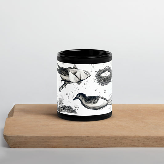 Birdfish-Fishbird Black Glossy Mug